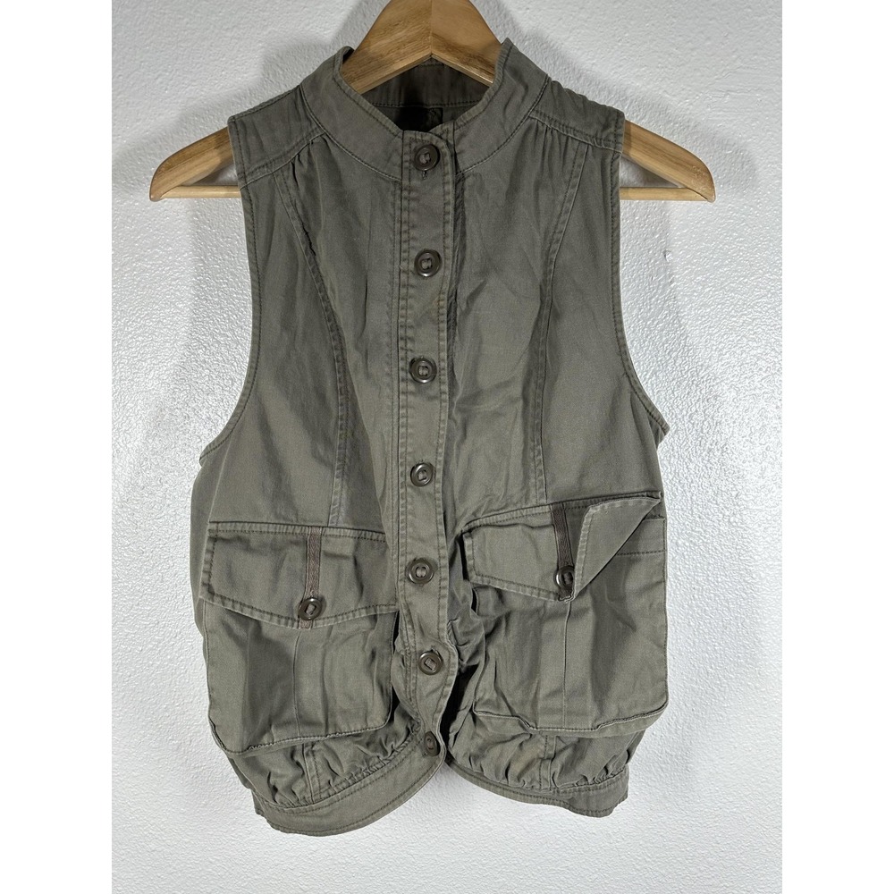 ASOS Vest Womens 6 Green Utility Cargo Button Front Sleeveless Jacket Cotton
